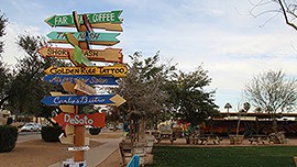 Signs near Roosevelt and Second streets direct visitors to local shops near Roosevelt Row in Phoenix.