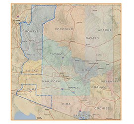 A quarantine on citrus products began in Yuma in 2009 after discovery of an insect that spreads citrus greening disease. The quarantine - outlined in blue here - has since expande to all of Mohave and parts of Yuma, La Paz, Pima and Santa Cruz counties.