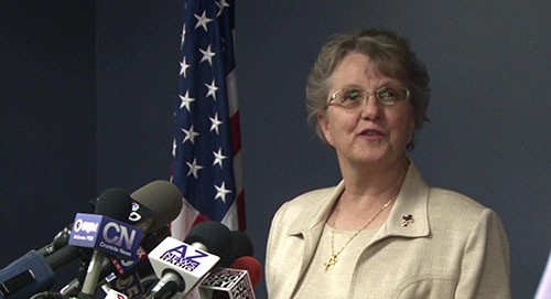 Diane Douglas, Superintendent of Public Instruction, and Governor Doug Ducey are at odds over her firings of two top Board of Education staffers last week. The board voted to reinstate the pair, while Douglas maintains her actions were within her authority. Video by Angie Schuster.