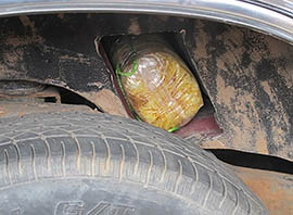 On Feb. 18, U.S. Customs and Border Protection located this package containing methamphetamine underneath the floorboards of a vehicle passing through a border checkpoint in San Luis.