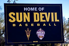 Sun Devil Baseball sign at Phoenix Municipal Stadium in Phoenix.
