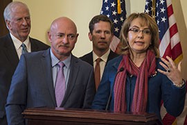 Former Rep. Gabrielle Giffords was in Washington to support a bipartisan firearms bill that would require background checks on online and gun show firearms purchases.