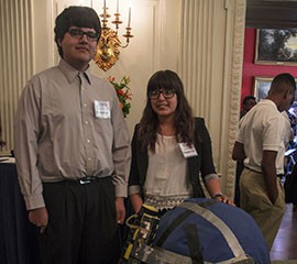 Sergio Corral and Isela Martinez, seniors from Carl Hayden Community High School, pose with the underwater robot they displayed at the fifth annual White House science fair.