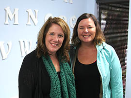 Jen Kasten, left, and Meriah Houser, members of Decoding Dyslexia and the parents of children with dyslexia, say students with the condition benefit from moving up in grade levels with their peers.