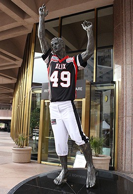 The Super Bowl decorated the iconic Phoenix statue in front of Renaissance Square with its gear in preparation of the game.