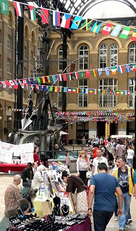 Stalls at Hatton Garden display their unique jewelry on July 27. The Hatton Garden area has long been the center of London's jewelry trade, and the market area is touted for its artistic and relaxing atmosphere.