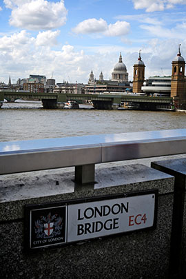The London Bridge overlooks the Southwark and Tower bridges.