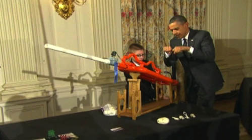 Students from all around the nation were invited to the White House to show off their science projects to President Barack Obama. That includes an Arizona student who got to show off his extreme marshmallow cannon. Cronkite News reporter <b>Desiree Salazar</b> has more on the story.